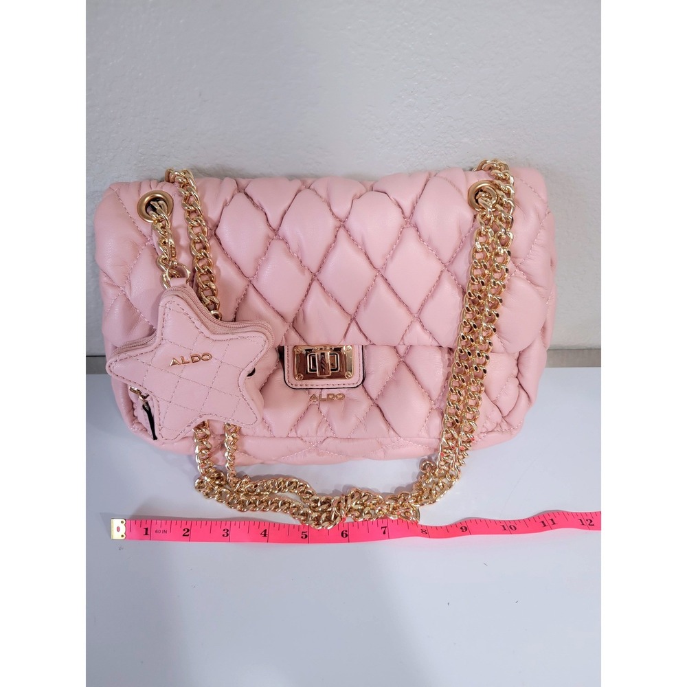 Aldo Womens Quilted Crossbody Bag Pink OS Gold Chain Star Charm Shoulder Purse - Picture 4 of 8